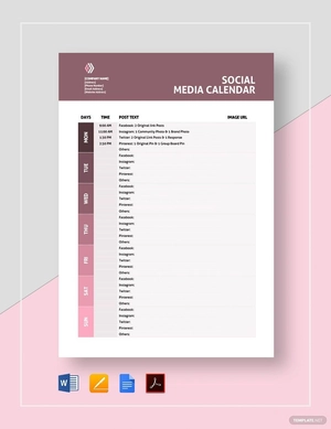 Printable Social Media Calendar Template