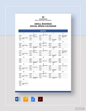 Small Business Social Media Calendar Template