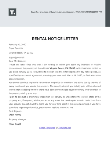 Free Rental Notice Letter Template to Edit Online