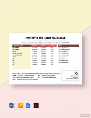Employee Training Calendar Template Employee Training Calendar Template