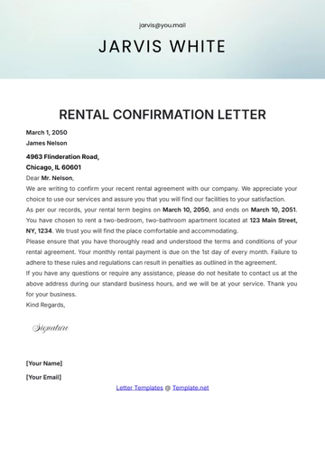 Free Rental Confirmation Letter Template to Edit Online