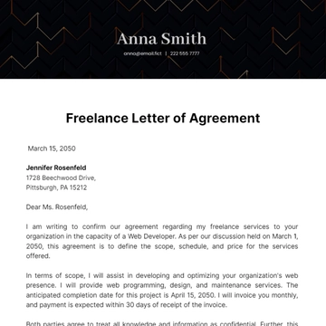 Free Freelance Letter of Agreement Template to Edit Online