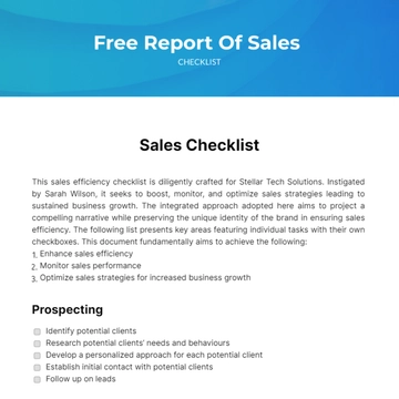 Free Report Of Sales Checklist Template to Edit Online