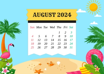 Free Summer August Calendar 2024 Template to Edit Online