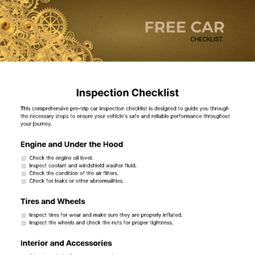 Free Car Checklist Template to Edit Online
