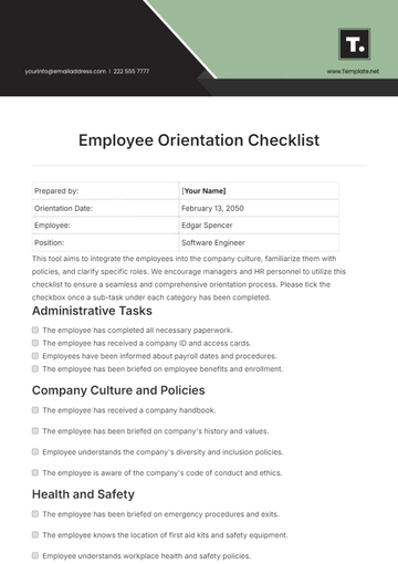 Free Employee Orientation Checklist Template to Edit Online