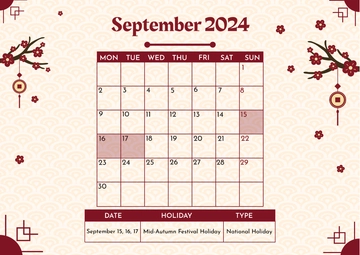 Free Chinese Calendar September 2024 Template to Edit Online