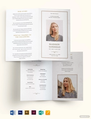 Order Of Service Funeral Obituary Bi-Fold Brochure Template