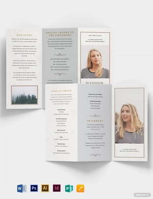 Order Of Service Funeral Obituary Tri-Fold Brochure Template