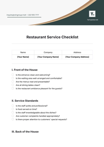 Free Restaurant Audit Checklist Template to Edit Online