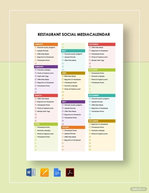 Restaurant Social Media Calendar Template