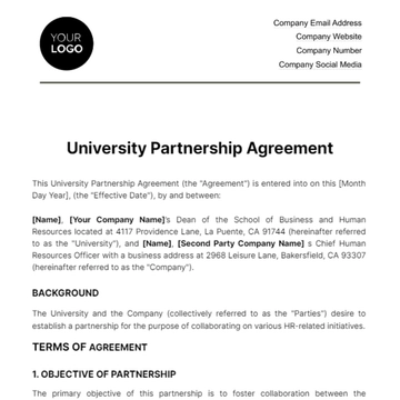 Free University Partnership Agreement HR Template to Edit Online