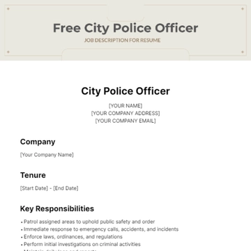 Free City Police Officer Job Description with Resume Template to Edit Online