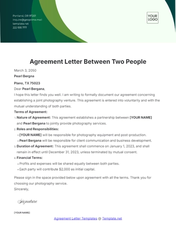 Free Agreement Letter Between Two People Template to Edit Online