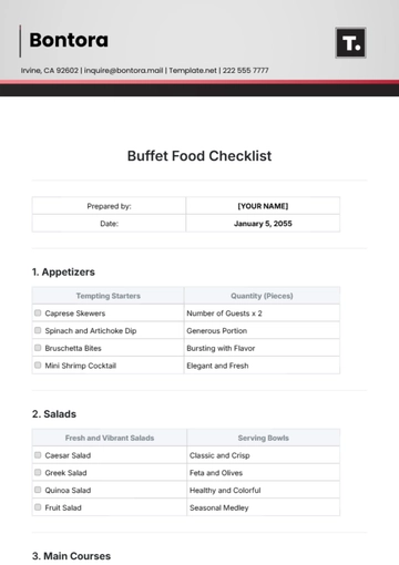 Free Buffet Food Checklist Template to Edit Online