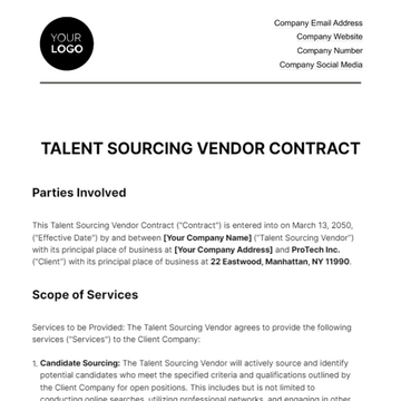 Free Talent Sourcing Vendor Contract HR Template to Edit Online