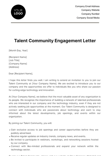 Free Talent Community Engagement Letter HR Template to Edit Online