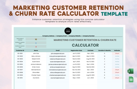 Marketing Customer Retention & Churn Rate Calculator Template