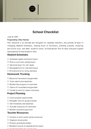 Free School Checklist Template to Edit Online