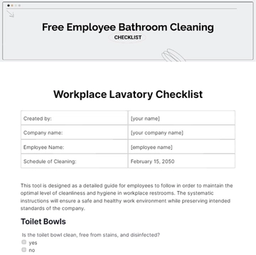 Free Employee Bathroom Cleaning Checklist Template to Edit Online