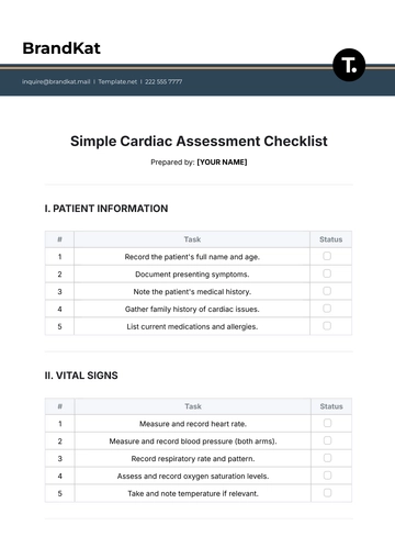 Free Simple Cardiac Assessment Checklist Template to Edit Online