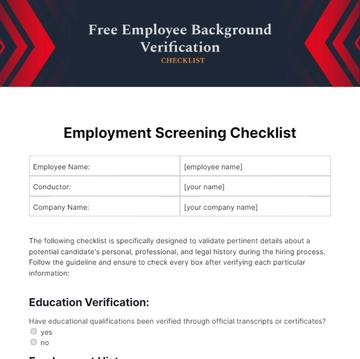 Free Employee Background Verification Checklist Template to Edit Online