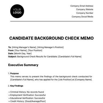 Free Candidate Background Check Memo HR Template to Edit Online