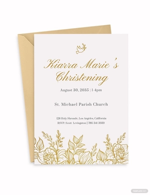 Baptism Gold Florist Invitation Template