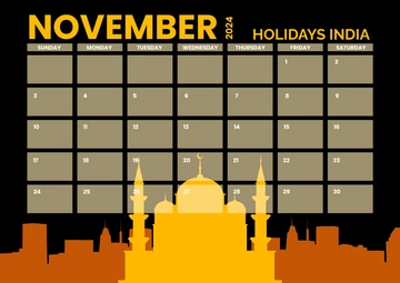 Free November 2024 Calendar with Holidays India Template to Edit Online
