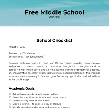 Free Middle School Checklist  Template to Edit Online
