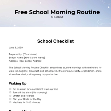 Free School Morning Routine Checklist Template to Edit Online