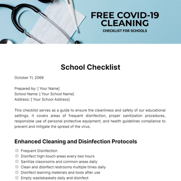 Free Covid-19 Cleaning Checklist for Schools Template to Edit Online
