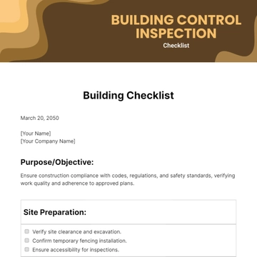 Free Building Control Inspection Checklist Template to Edit Online