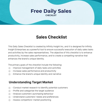 Free Daily Sales Checklist Template to Edit Online