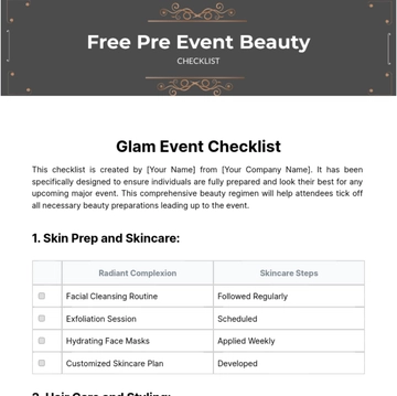 Free Pre Event Beauty Checklist Template to Edit Online
