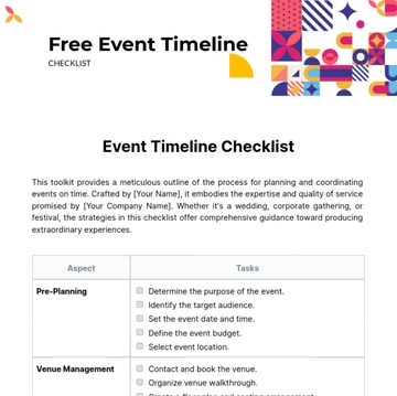 Free Event Timeline Checklist Template to Edit Online