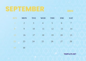Free Jewish Calendar September 2024 Template to Edit Online