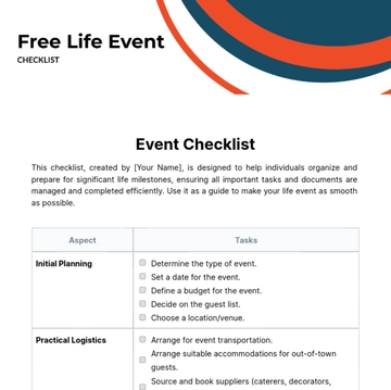 Free Life Event Checklist Template to Edit Online