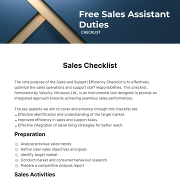 Free Sales Assistant Duties Checklist Template to Edit Online