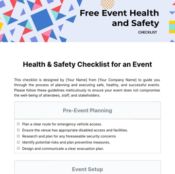 Free Event Health and Safety Checklist Template to Edit Online