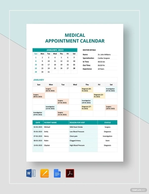 Medical Appointment Calendar Template