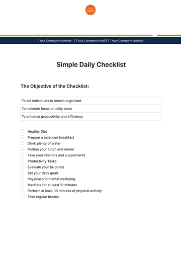 Free Simple Daily Checklist Template to Edit Online | Template.net