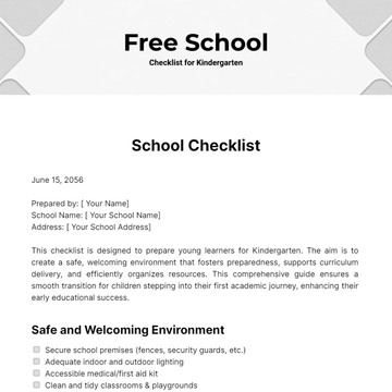 Free School Checklist for Kindergarten Template to Edit Online
