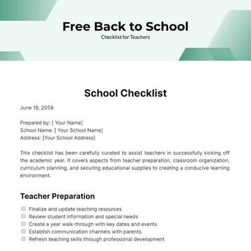 Free Back to School Checklist for Teachers Template to Edit Online