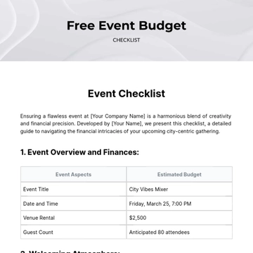 Free Event Budget Checklist Template to Edit Online