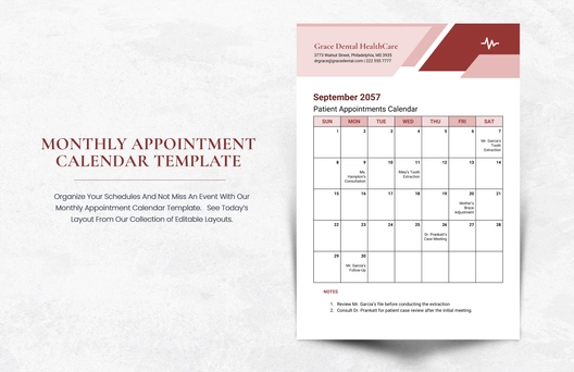Monthly Appointment Calendar Template