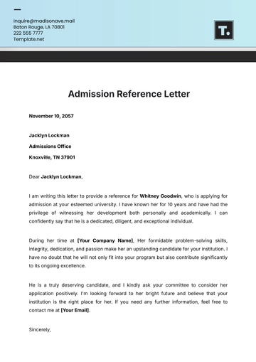 Free Admission Reference Letter Template to Edit Online