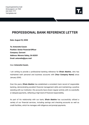 Free Professional Bank Reference Letter Template to Edit Online