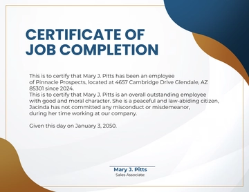 Free Job Completion Certificate Template to Edit Online