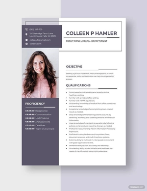 Front Desk Medical Receptionist Resume